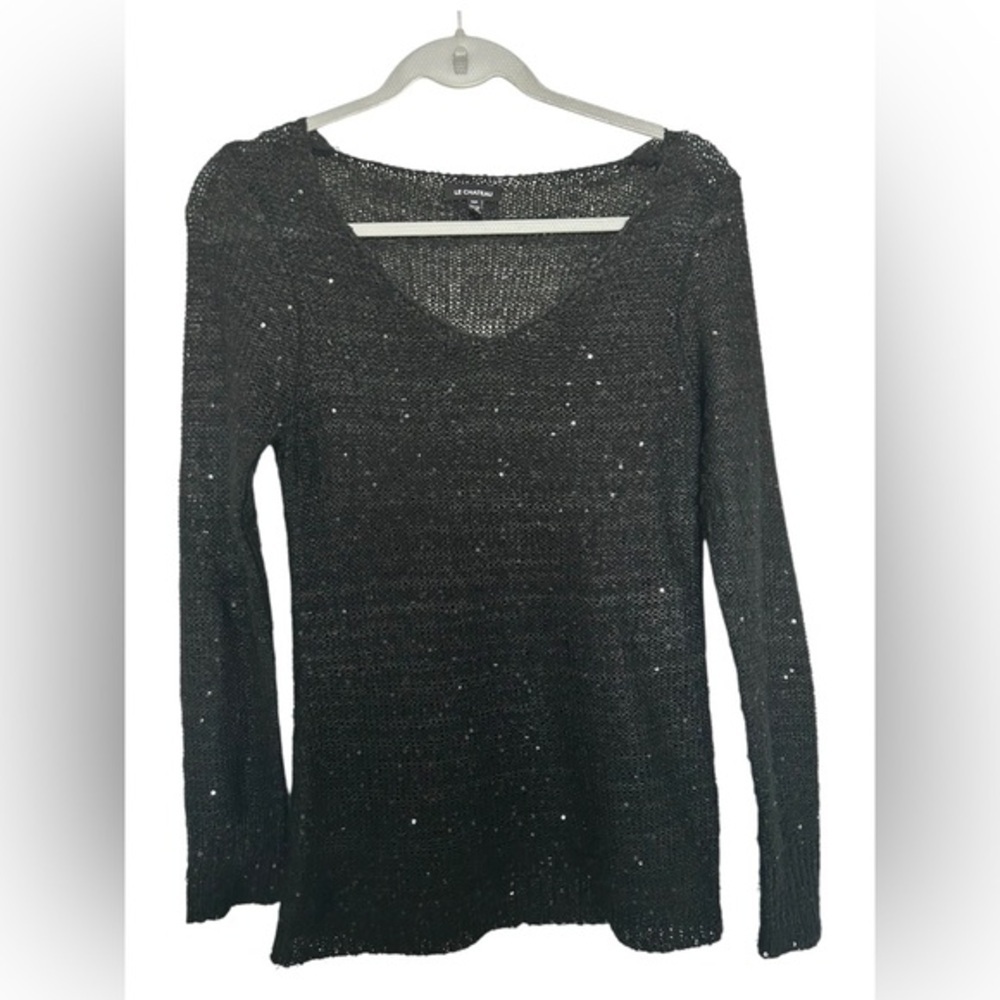 4/$20 Le chateau black sequins mesh special occasion party sweater- size S